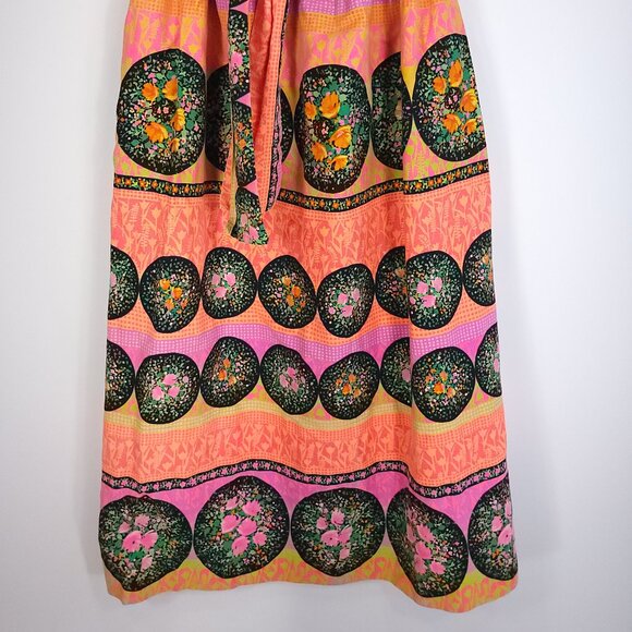 Vtg Mr B of California Maxi Skirt Small? Boho Black Orange Pink Floral Print - Picture 2 of 10